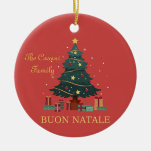 Ornamento De Cerâmica Nome da Família Italiana Buon Natale Custom Tree (