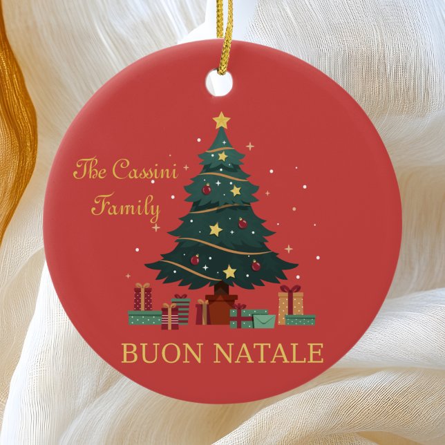 Ornamento De Cerâmica Nome da Família Italiana Buon Natale Custom Tree ( (Criador carregado)
