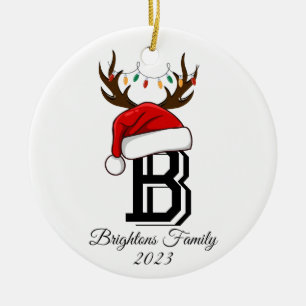 Ornamento De Cerâmica Nome da Família Monogramas Papai Noel Natal
