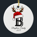 Ornamento De Cerâmica Nome da Família Monogramas Papai Noel Natal<br><div class="desc">Nome da Família Monogramas Papai Noel Natal</div>