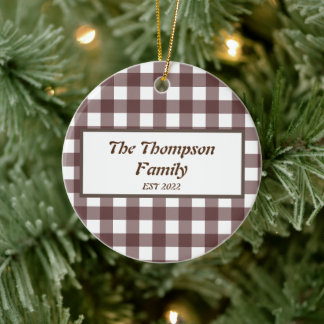 Ornamento De Cerâmica Nome da Família Personalizada de Xadrez Roxo Cujo 