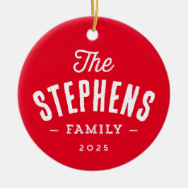 Ornamento De Cerâmica Nome da família russa simples uma foto vermelha Na
