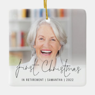 Ornamento De Cerâmica Nome da Foto Ano Primeiro Natal Aposentado