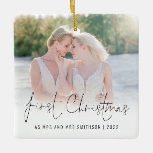Ornamento De Cerâmica Nome da Foto Ano Primeiro Natal Sra.