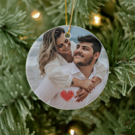 Ornamento De Cerâmica Nome da Foto de Natal do Primeiro casal