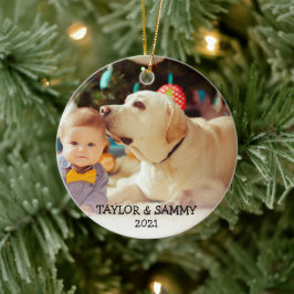 Ornamento De Cerâmica Nome da Foto Personalizada de Fofo de Natal do Beb