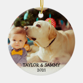Ornamento De Cerâmica Nome da Foto Personalizada de Fofo de Natal do Beb