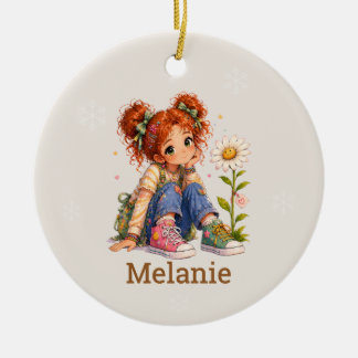 Ornamento De Cerâmica Nome da Menina de Cabelo Vermelho Personalizado