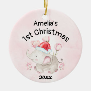 Ornamento De Cerâmica Nome da Menina Personalizada Rosa Primeiro Natal 2