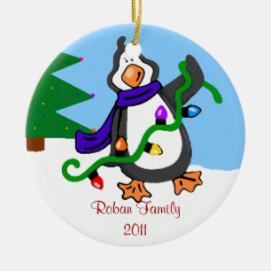 Ornamento De Cerâmica Nome da Pinguim-Família