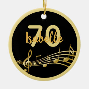 Ornamento De Cerâmica nome das notas de ouro preto de 70 aniversário