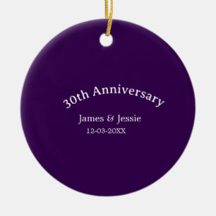 Ornamento De Cerâmica nome data do 30º aniversário de casamento roxo sim