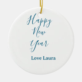 Ornamento De Cerâmica Nome de adição de feliz ano novo amor azul simples