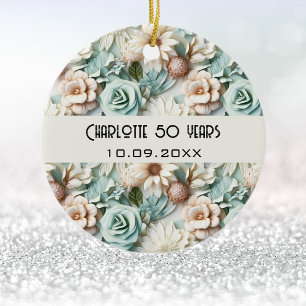 Ornamento De Cerâmica Nome de aniversário de creme verde empoeirado