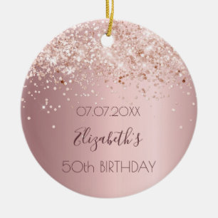 Ornamento De Cerâmica Nome de confete cor-de-rosa com borrão
