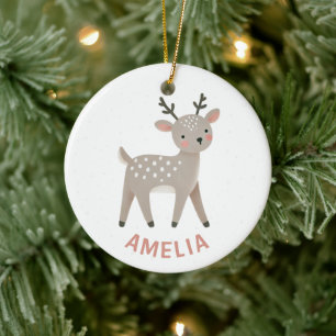 Ornamento De Cerâmica Nome de Criança Rena Fofa Natal