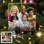 Ornamento De Cerâmica Nome de Foto da FAMÍLIA de Script Chic - Ano<br><div class="desc">Título moderno, branco-chic da FAMILY como uma sobreposição na sua foto. Adicione seu nome de família e ano para criar um belo ornamento de manutenção. O design é duplicado no verso. DICA DA FOTO: Para obter resultados mais rápidos/melhores, escolha uma foto com o assunto no meio e/ou pré-plante para uma...</div>