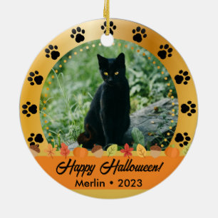 Ornamento De Cerâmica Nome de Foto do Halloween de Queda Personalizada A