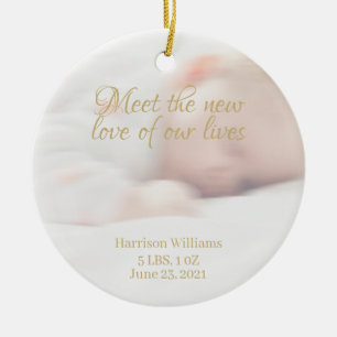 Ornamento De Cerâmica Nome de foto personalizado Baby Birth Announing Ce