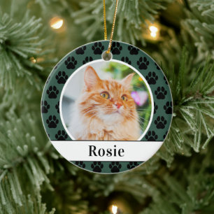 Ornamento De Cerâmica Nome de Gato Verde Caçador Foto Rascunho Pata Impr
