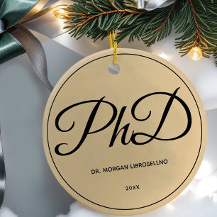 Ornamento De Cerâmica Nome de Graduação de PhD Dourada Elegantemente