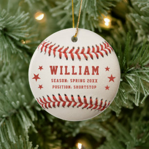 Ornamento De Cerâmica Nome de Jogador de Beisebol Personalizado Natal In