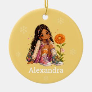 Ornamento De Cerâmica Nome de Menina de Cabelo Escuro Personalizado