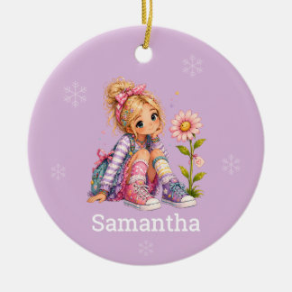Ornamento De Cerâmica Nome de Menina de Cabelo Loiro Personalizado