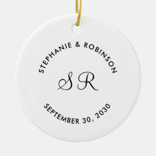 Ornamento De Cerâmica Nome de Monograma Personalizado Casamento  