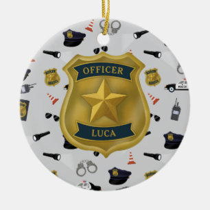 Ornamento De Cerâmica Nome de policial temático policial oficial de polí