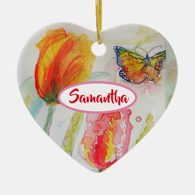Ornamento De Cerâmica Nome de Raparigas Personalizado Tulip Ornament Flo (Frente)