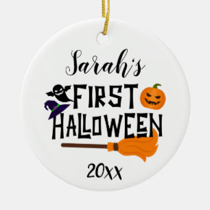 Ornamento De Cerâmica Nome do Bebê Personalizado e Pumpkin Fotográfico