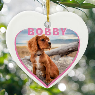 Ornamento De Cerâmica Nome do Cachorro Foto Coração Rosa Lembrança do Do