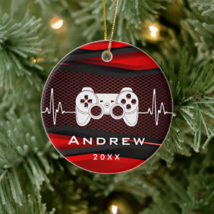 Ornamento De Cerâmica Nome do Gamer Gaming Boys do Red Video Game Contro