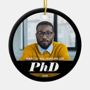 Ornamento De Cerâmica Nome do Grau de PhD da Foto Graduação Preta Orn 