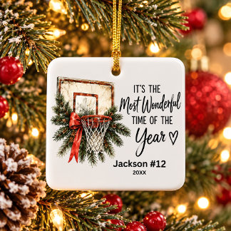 Ornamento De Cerâmica Nome do jogador de basquete no Natal personalizado