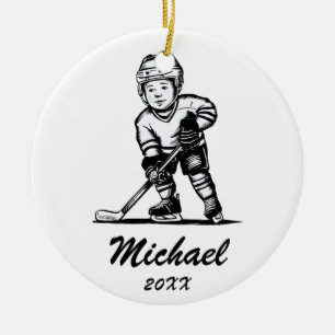 Ornamento De Cerâmica Nome do Jogador de Hóquei Personalizado da Tendênc