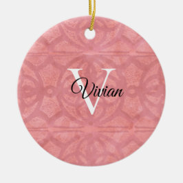 Ornamento De Cerâmica Nome do Monograma de Aquarela Rosa Ruddy