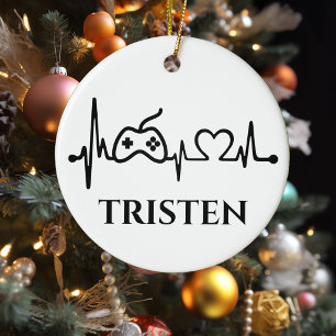 Ornamento De Cerâmica Nome do Monograma de pulsação do gamer de jogos