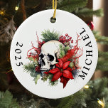 Ornamento De Cerâmica Nome do Monograma do Crânio de Natal<br><div class="desc">Este design pode ser personalizado escolhendo a opção Editar Design. Você também pode transferir para outros itens. Entre em contato comigo em colorflowcreations@gmail.com ou use a opção de bate-papo no topo da página se você quiser ter este design em outro produto ou precisar de assistência com este design. Veja mais...</div>