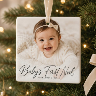 Ornamento De Cerâmica Nome do Primeiro Natal de Bebê Foto Primeiro Natal