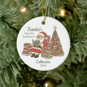 Ornamento De Cerâmica Nome e Ano do Bicho-da-Seda Favorito do Papai Noel