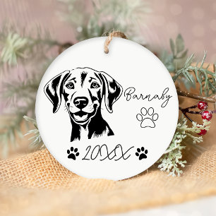 Ornamento De Cerâmica Nome e Ano Personalizados do Cão do Weimaraner