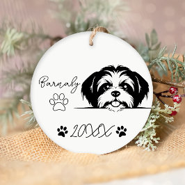 Ornamento De Cerâmica Nome e Ano Personalizados do Cão Shih Tzu