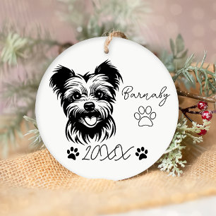 Ornamento De Cerâmica Nome e Ano Personalizados do Cão Terrier Yorkshire