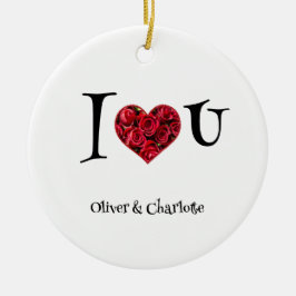 Ornamento De Cerâmica Nome Floral Red Heart Eu Te Amo Dia de os namorado