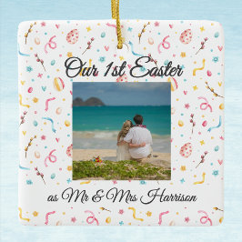 Ornamento De Cerâmica Nome Foto | Recém-casados Mantém a nossa Páscoa de