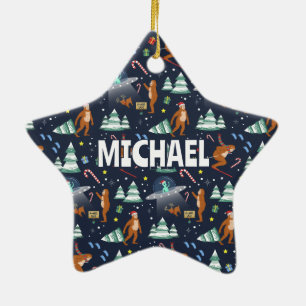 Ornamento De Cerâmica NOME - Grande Pé, Aliens e Natal de Reindeer