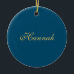 Ornamento De Cerâmica Nome Mínimo de Tendência Profissional Dourada Azul<br><div class="desc">Representa-se com esta design moderna e elegante. Esse modelo pode ser personalizado para atender a todas as profissões profissionais.</div>