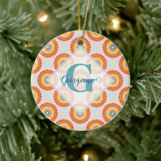Ornamento De Cerâmica Nome Personalizado Aegean Summer Radiant Dot Manda